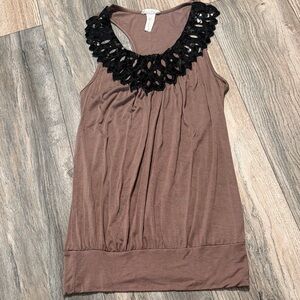 Pretty Good Brown Tank Top with Black Sequins Accent